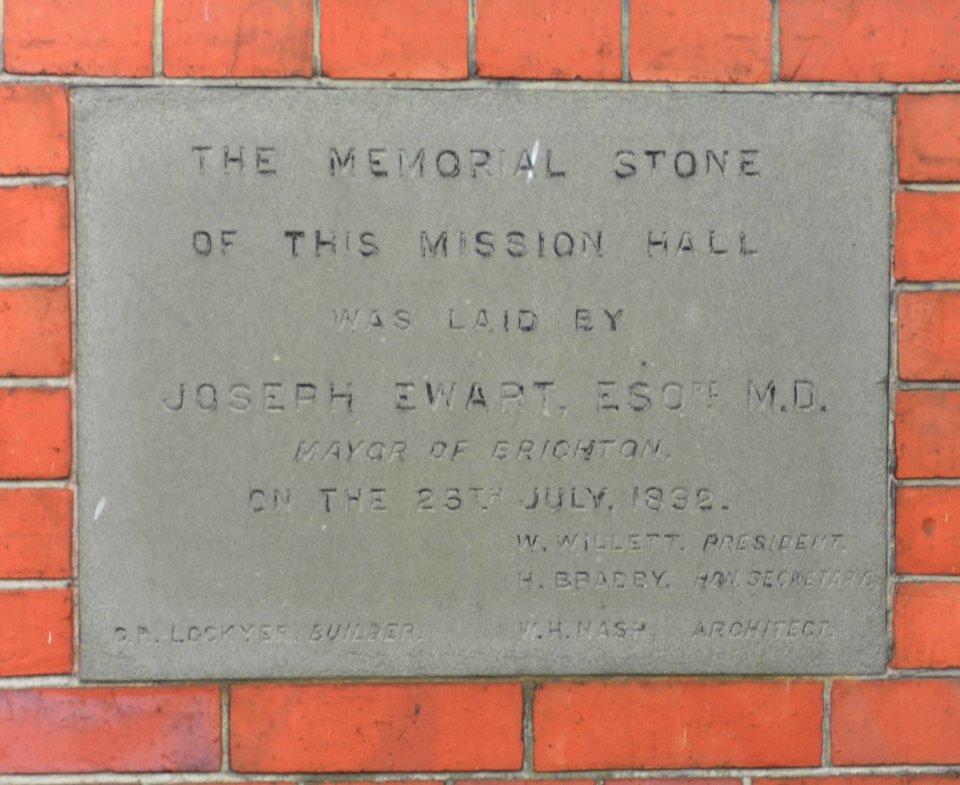 Former Bute Mission Hall, Sutherland Road, Brighton (April 2013) (Plaque)