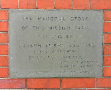Former Bute Mission Hall, Sutherland Road, Brighton (April 2013) (Plaque)