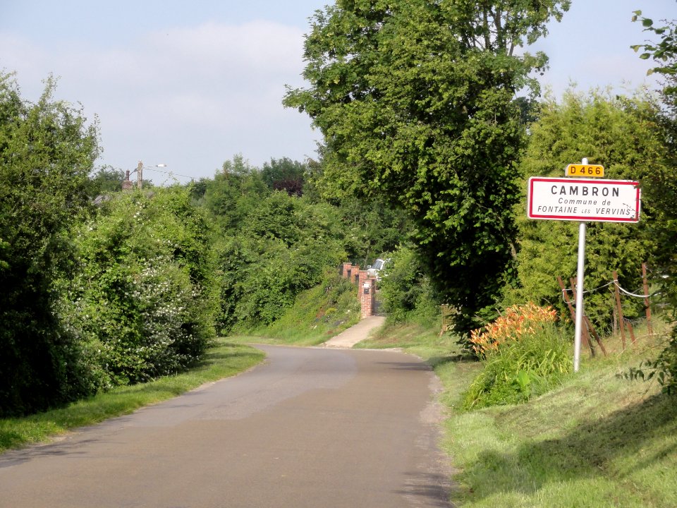 Fontaine-lès-Vervins (Aisne) city limit sign Cambron