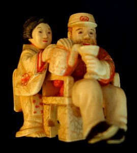 Foreigner with Japanese woman, okimoni by Tomoyuki, also called Ogura Kikutei, 1800s, ivory - Robert Hewson Pruyn collection - Albany Institute of History and Art - DSC08310