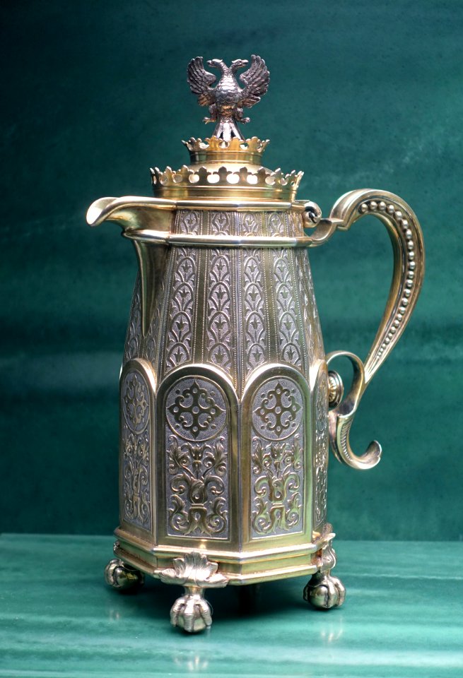 Flagon or pitcher, Ivan Semenovich Gubkin, Moscow, 1855, silver - Fowler Museum - University of California, Los Angeles - DSC02535