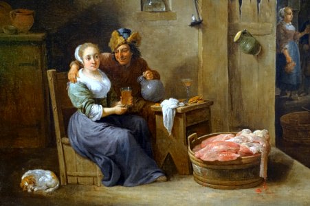 Flemish interior with slaughtered ox (detail), David Teniers the younger, 1656, oil on canvas - Villa Vauban - Luxembourg City - DSC06586