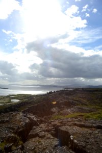 Fissure at Almannagjá and Þingvallavatn in the background