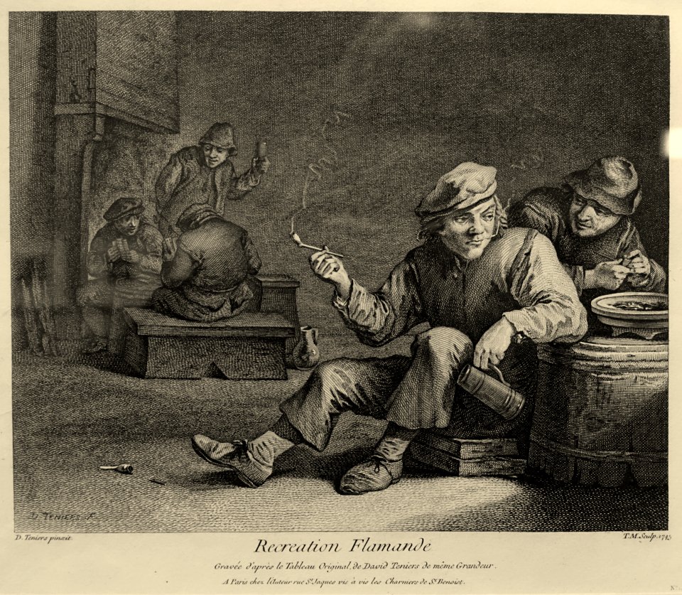 Flemish recreation, by Thomas Major (called T. Jorma) after David Teniers the younger, 1700s, engraving - Villa Vauban - Luxembourg City - DSC06572