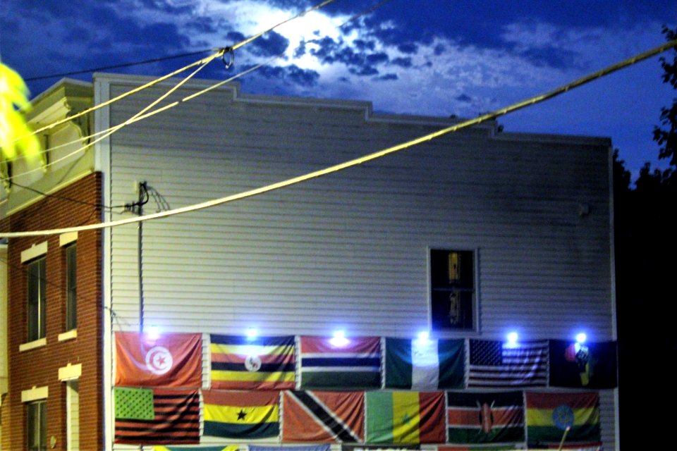 Flags at night in Albany, New York