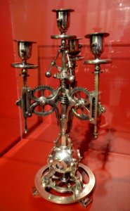 Five-Piece Clock Garniture, piece 1, Guilmet Cie, Paris, France, c. 1885,silvered bronze, glass, paper - Brooklyn Museum - Brooklyn, NY - DSC08857
