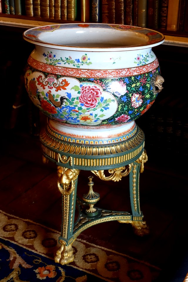 Fish bowl, China, with European stand - Spanish Library - Harewood House - West Yorkshire, England - DSC01838