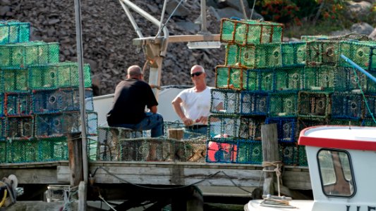 Fishermen preparing lobster traps in Norra Grundsund 2 photo