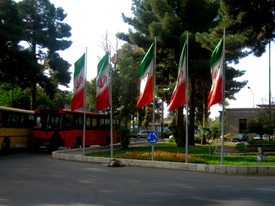 Flag of Iran in the Nishapur Railway Station square 02