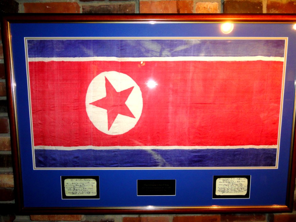 Flag belonging to Kim Il Sung, taken from his residence Dec. 2, 1950 by Captain William P. Fife - National Cryptologic Museum - DSC07824