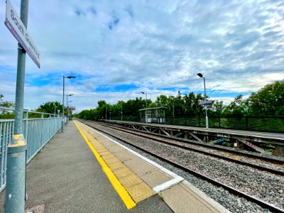 Fisheye at the end of Platform 2 at South Greenford station, 2021