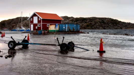 Flooded parking lot in Lysekil during Storm Ciara 5