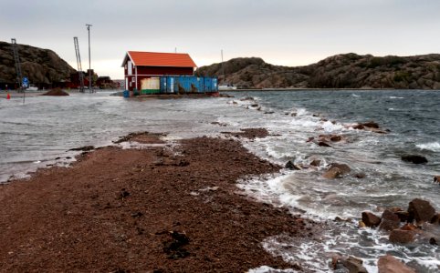 Flooded parking lot in Lysekil during Storm Ciara 3