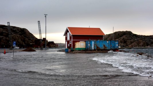 Flooded parking lot in Lysekil during Storm Ciara 4 photo