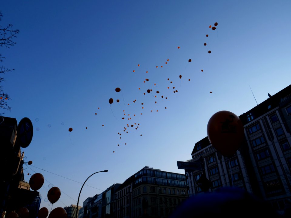 Flying balloons at a protest against the "Wir für Deutschland" Demonstration