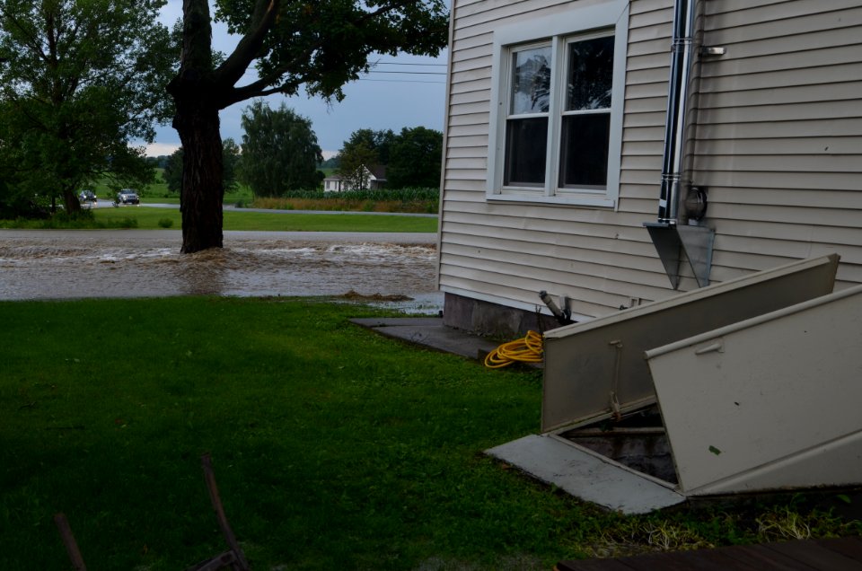 Flash flood Canandaigua NY July 23, 2017 cellar door, basement flooding