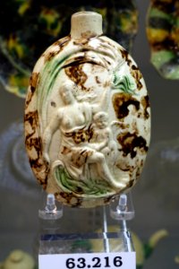 Flask, England, Staffordshire or Yorkshire, c. 1765, creamware with sponged underglaze metallic oxides, HD 63.216 - Flynt Center of Early New England Life - Deerfield, Massachusetts - DSC04497