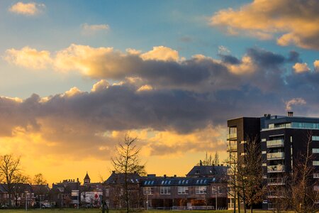 Apartment buildings orange blue photo