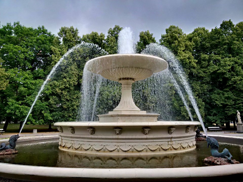 Fountain in the Saxon Garden, Warsaw, Poland in July 2019