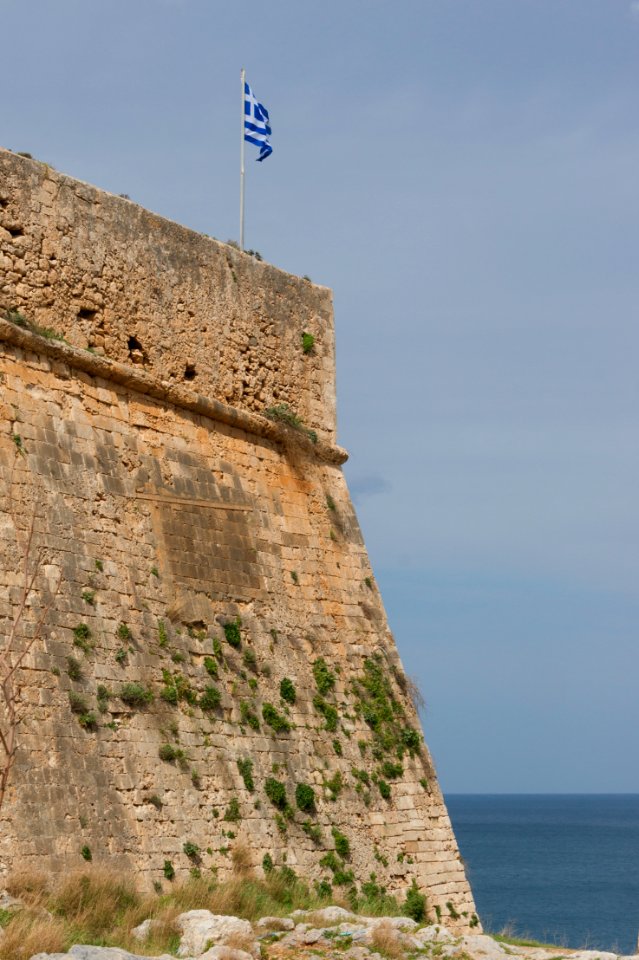 Fortezza detail greek flag Rethymno Crete Greece