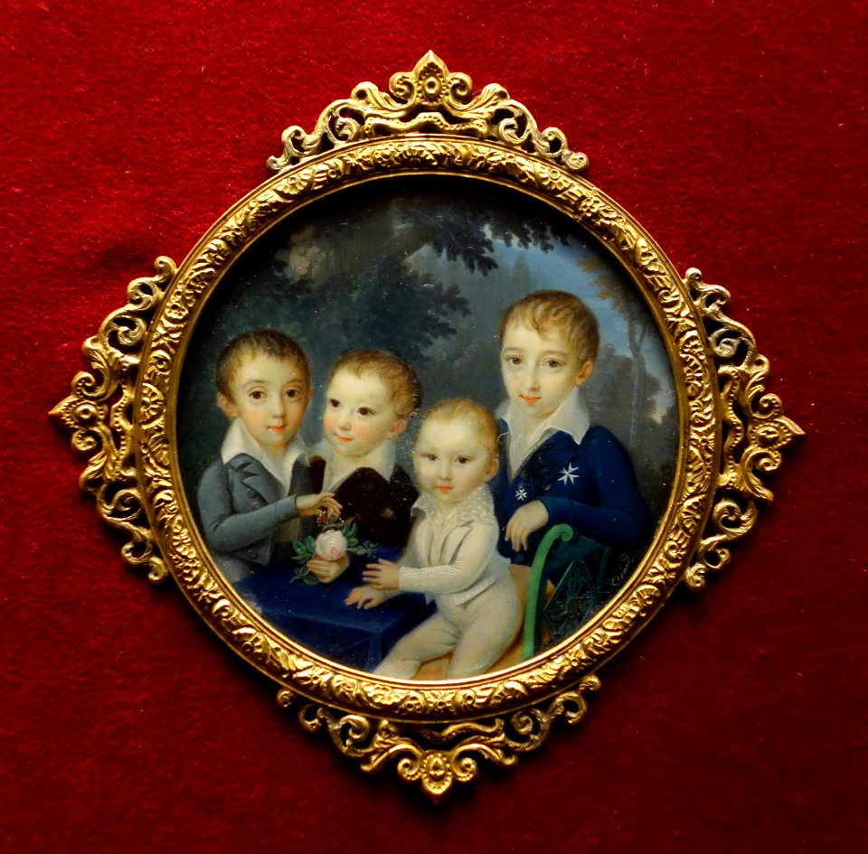 Four Young Boys, by Charles Pierre Cior, France, c. 1800-1810, watercolor on ivory - Cincinnati Art Museum - DSC04386