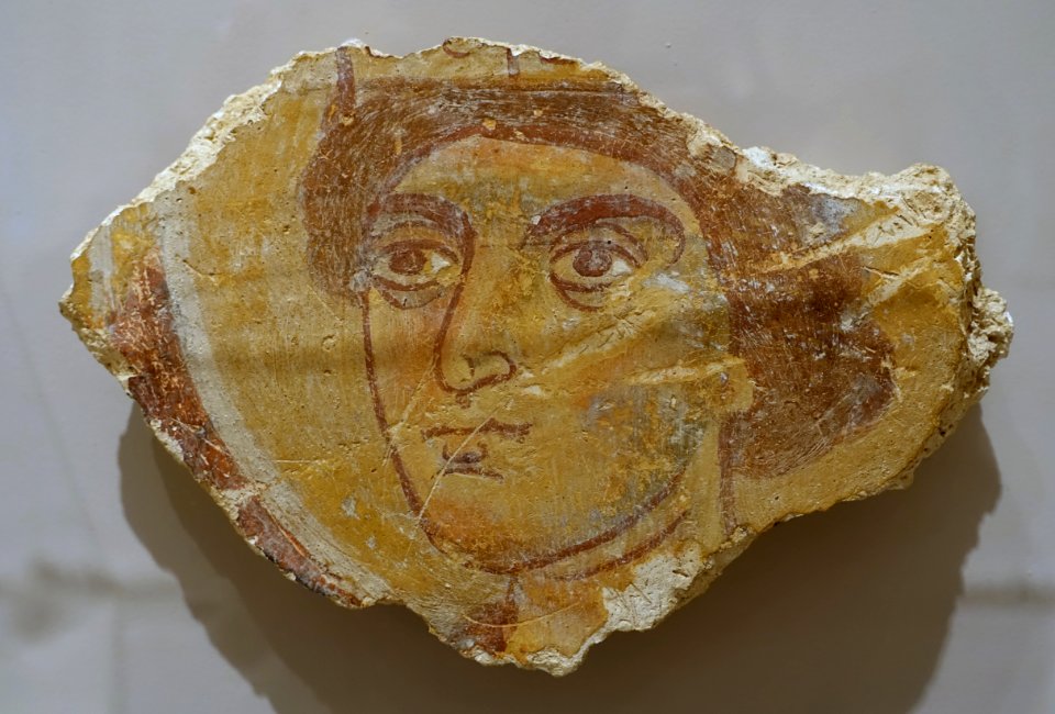 Fragment of a wall painting with the head of a saint, Eastern Mediterranean, Middle Byzantine, 11th century, fresco - Princeton University Art Museum - DSC06707