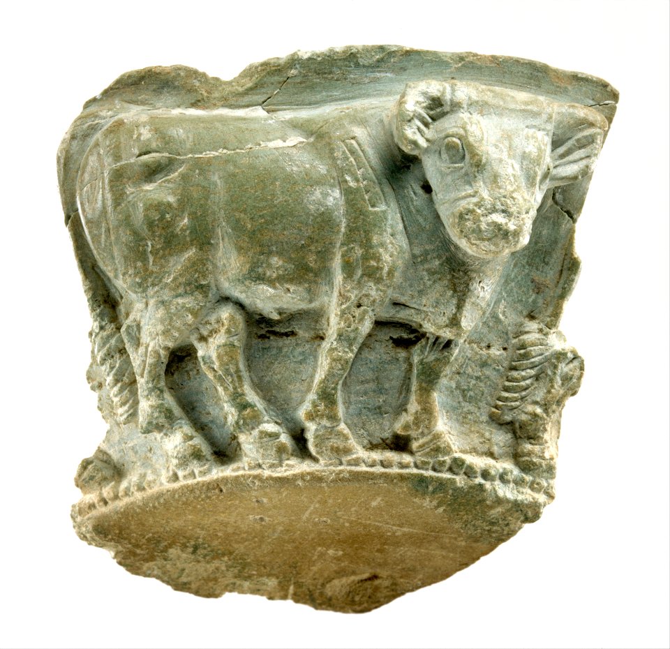 Fragment of a bowl with a frieze of bulls in relief, ca. 3300–2900 B.C. Late Uruk–Jemdet Nasr. Southern Mesopotamia