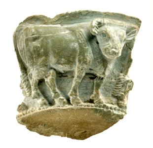 Fragment of a bowl with a frieze of bulls in relief, ca. 3300–2900 B.C. Late Uruk–Jemdet Nasr. Southern Mesopotamia