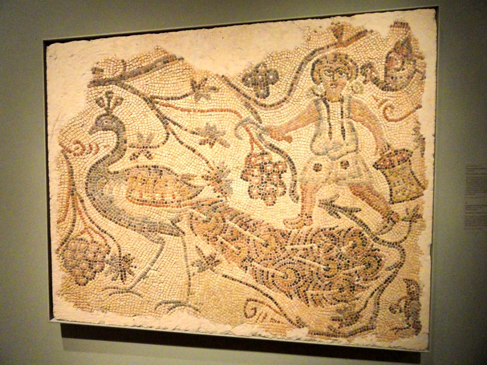 Fragment of a Floor Mosaic, Grape Harvester and Peacock, 400s AD, Byzantium, northern Syria, marble - Cleveland Museum of Art - DSC08437