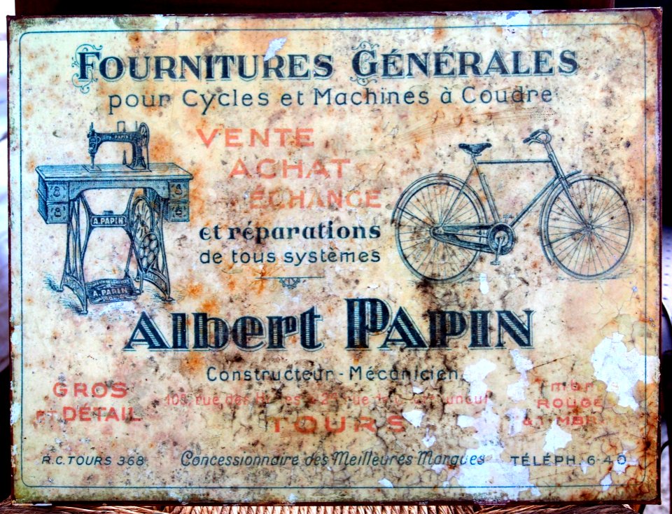 Fournitures Generales pour Cycles et Machines a Coudre, Albert Papin advertising sign