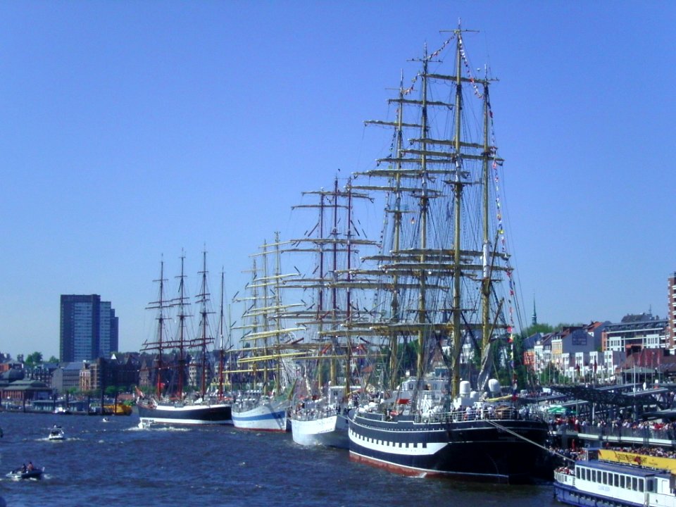 Four sailing ships in Hamburg