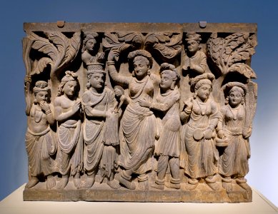 Four Scenes from the Life of the Buddha - Birth of the Buddha - Kushan dynasty, late 2nd to early 3rd century AD, Gandhara, schist - Freer Gallery of Art - DSC04562