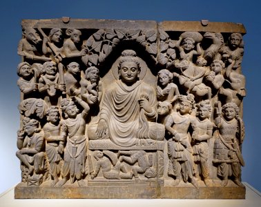 Four Scenes from the Life of the Buddha - Enlightenment - Kushan dynasty, late 2nd to early 3rd century AD, Gandhara, schist - Freer Gallery of Art - DSC04570