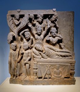 Four Scenes from the Life of the Buddha - Parinirvana - Kushan dynasty, late 2nd to early 3rd century AD, Gandhara, schist - Freer Gallery of Art - DSC04578