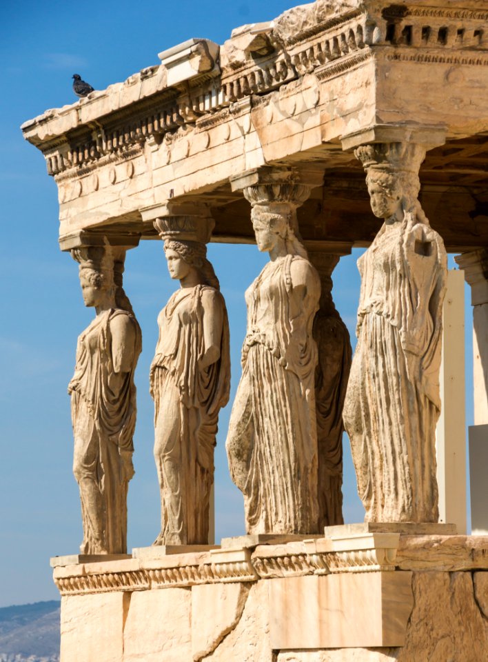 Four Caryatids erechtheum Acropolis Athens