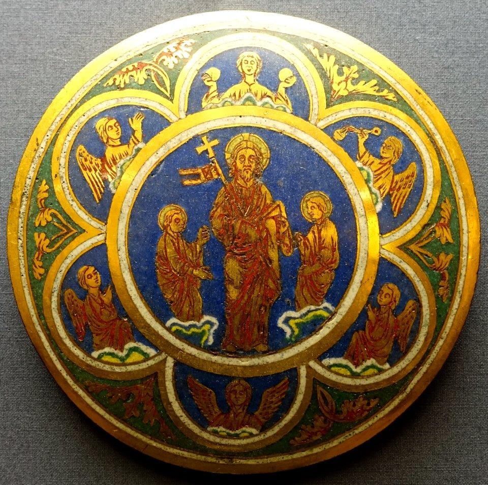 Four enamel medallions, 3. Ascension of Christ, Succession of Nichola of Verdun, Cologne, c. 1200, gilt copper with enamel - Museum Schnütgen - Cologne, Germany - DSC09970