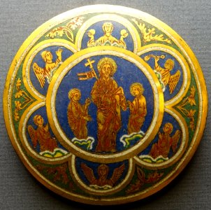 Four enamel medallions, 3. Ascension of Christ, Succession of Nichola of Verdun, Cologne, c. 1200, gilt copper with enamel - Museum Schnütgen - Cologne, Germany - DSC09970