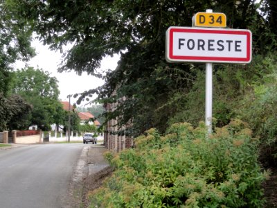 Foreste (Aisne) city limit sign