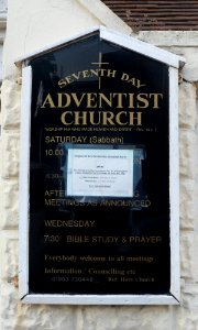 Former Seventh Day Adventist Church, Hove Place, Hove (September 2013) (Signboard)