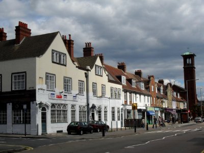 Former Portland pub, 131–151 Portland Road and St Peter's Church, Aldrington (August 2010)