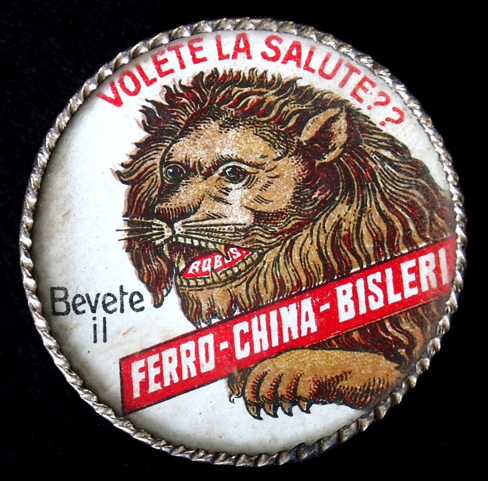 Ferro-China Bisleri, small tin advertising plaque