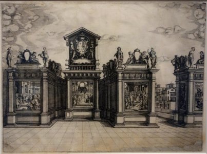 Festivals for the Marriage of Grand Duke Ferdinand I of Tuscany and Christina of Lorraine - 1st Entry, Porta del Prato, by Orazio Scarabelli, 1589, etching - National Museum of Western Art, Tokyo - DSC08281