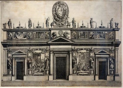 Festivals for the Marriage of Grand Duke Ferdinand I of Tuscany and Christina of Lorraine - 2nd Entry, Over the Porta al'Carraia, Orazio Scarabelli, 1589, etching - National Museum of Western Art, Tokyo - DSC08284