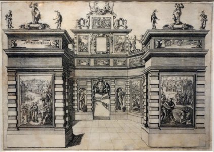 Festivals for the Marriage of Grand Duke Ferdinand I of Tuscany and Christina of Lorraine - 7th Arch, Facade of Palazzo Vecchio, by Orazio Scarabelli, 1589, etching - National Museum of Western Art, Tokyo - DSC08296