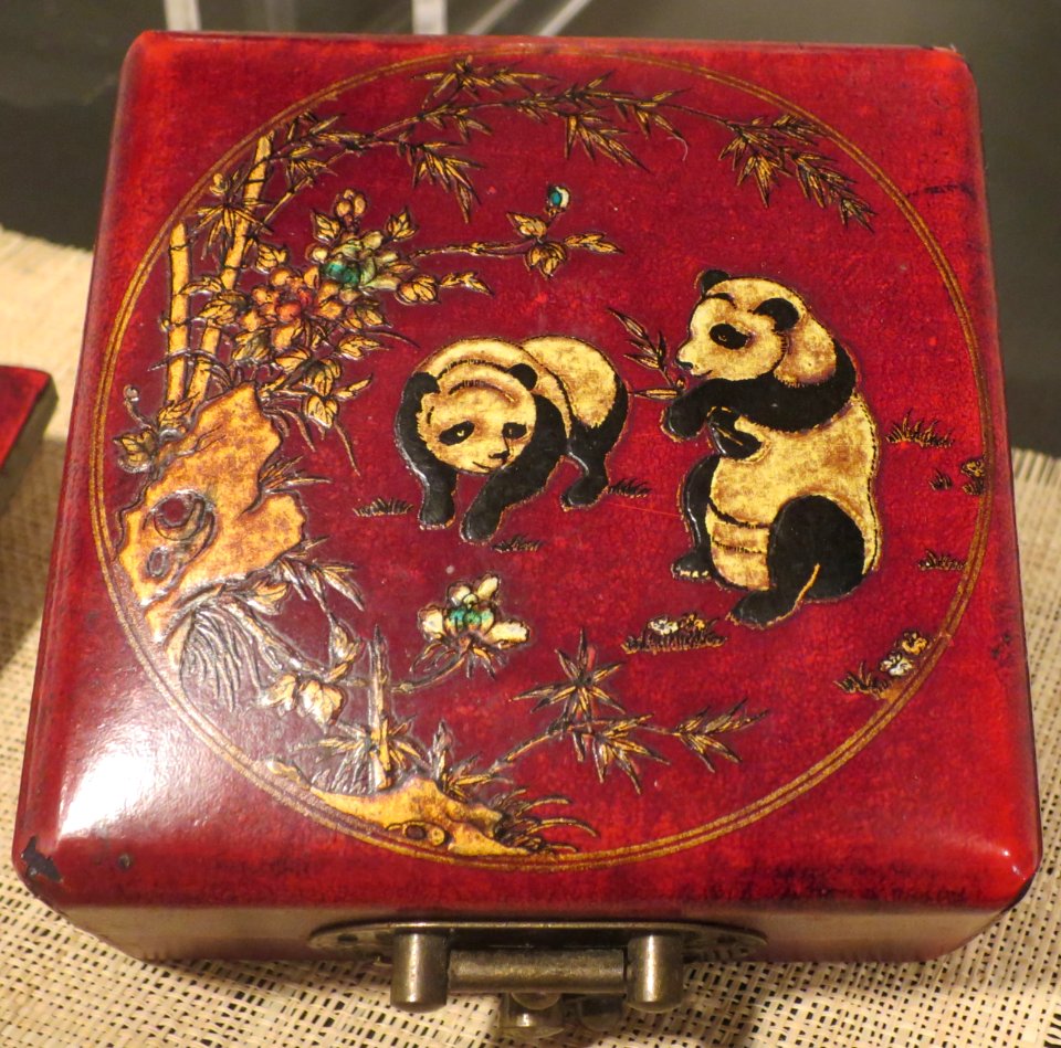 Feng shui compass box from China, lacquer on wood and brass, 20th century