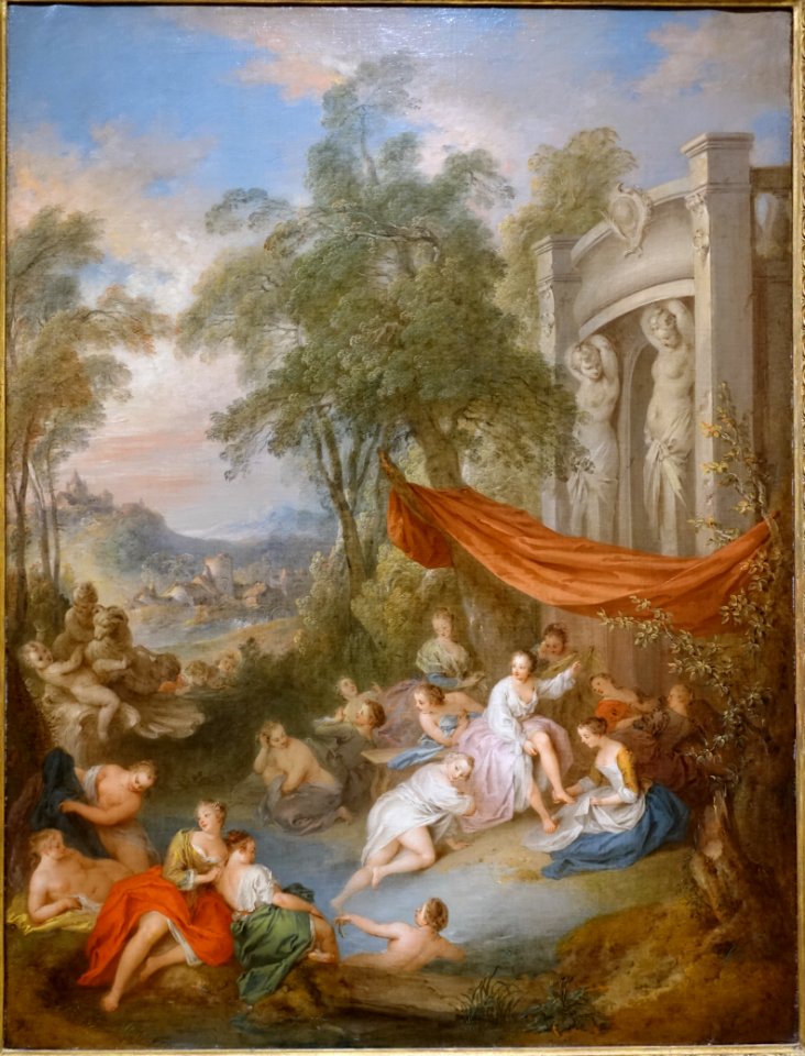 Female Bathers near a Fountain (Nymphs Bathing in a Pool), by Jean-Baptiste Pater, French, c. 1730-1733, oil on canvas - Dallas Museum of Art - DSC05240