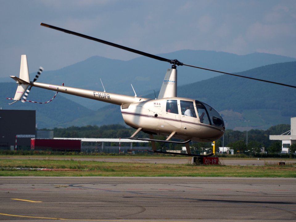 F-HJPR R44 Raven II take off from Colmar - Houssen Airport (IATA=CMR, ICAO=LFGA), photo 5