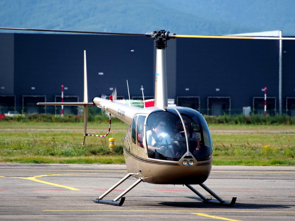 F-HJPR R44 Raven II take off from Colmar - Houssen Airport (IATA=CMR, ICAO=LFGA), photo 1