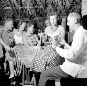 Feestend gezelschap in een hut Rechts Rietje Roelofs, Bestanddeelnr 252-3076