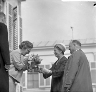 Feest op Soestdijk, de echtgenote van burgemeester Van Hall bood de Koningin een, Bestanddeelnr 915-1022